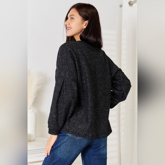 Jade By Jane Designer Black Full Size Boat Neck Glitter Long Sleeve Top - Picture 4 of 9